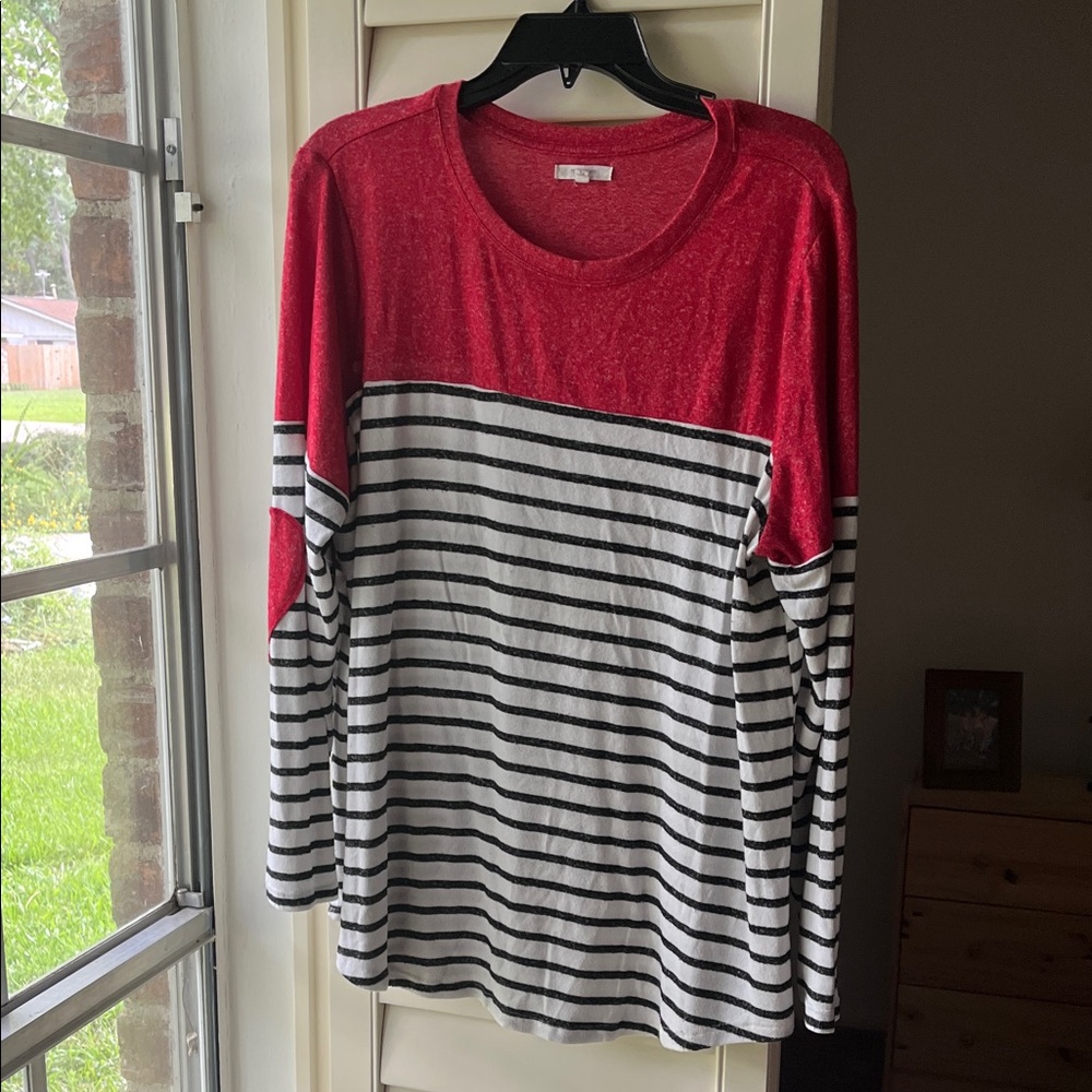 4/$25 SALE MAURICES Red and White Striped Sweater with Heart Elbow Patches 1Xl